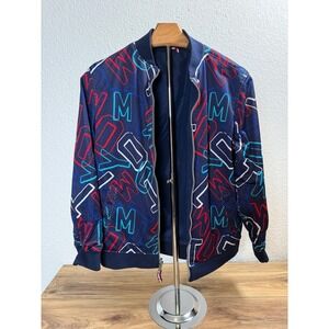 Tommy Hilfiger Kids Reversible Bomber Jacket All Over Logo Print Blue Boys 12/14